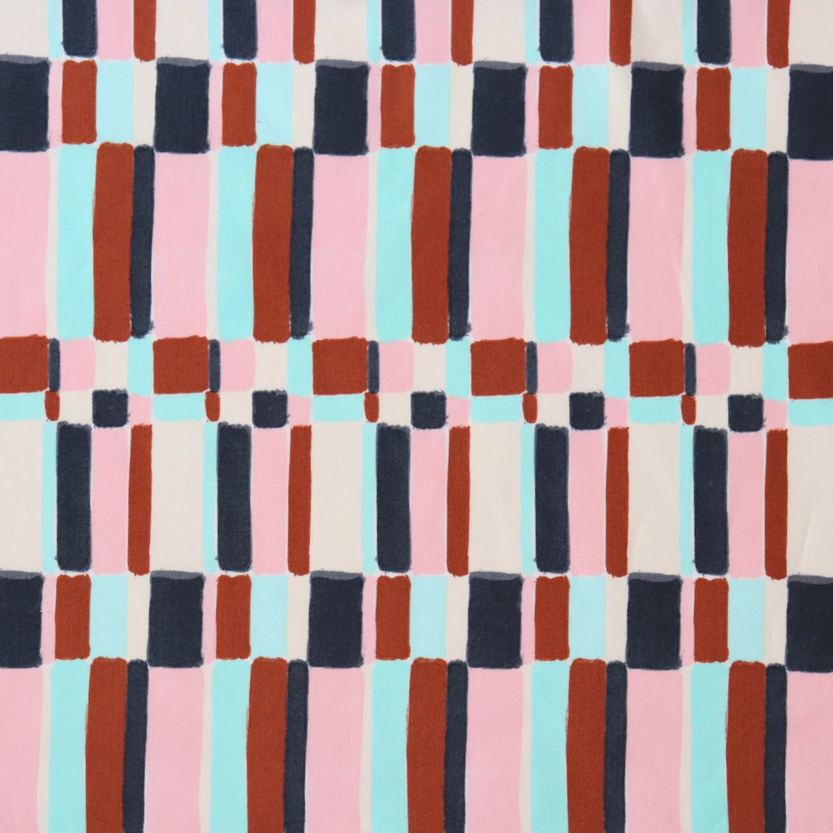 colorful abstract check fabric brown aqua and pink Japanese cotton lawn