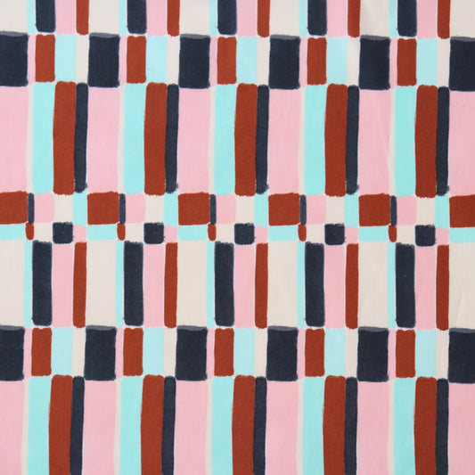 colorful abstract check fabric brown aqua and pink Japanese cotton lawn