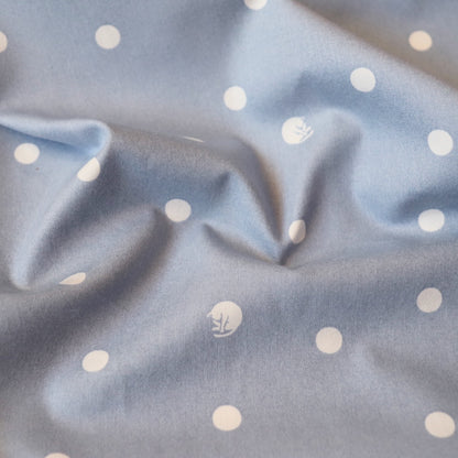 polka dot fabric with sleepy cats blue cotton sateen from Japan
