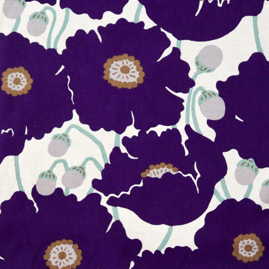 purple giant poppy print linen cotton fabric made in japan