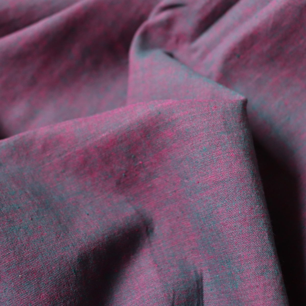 handwoven khadi cotton fabric purple and turquoise blue shot shirting