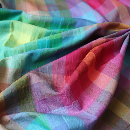 bright multi-colored check cotton fabric for quilting and dressmaking
