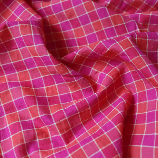 bright red violet and orange checked cotton fabric