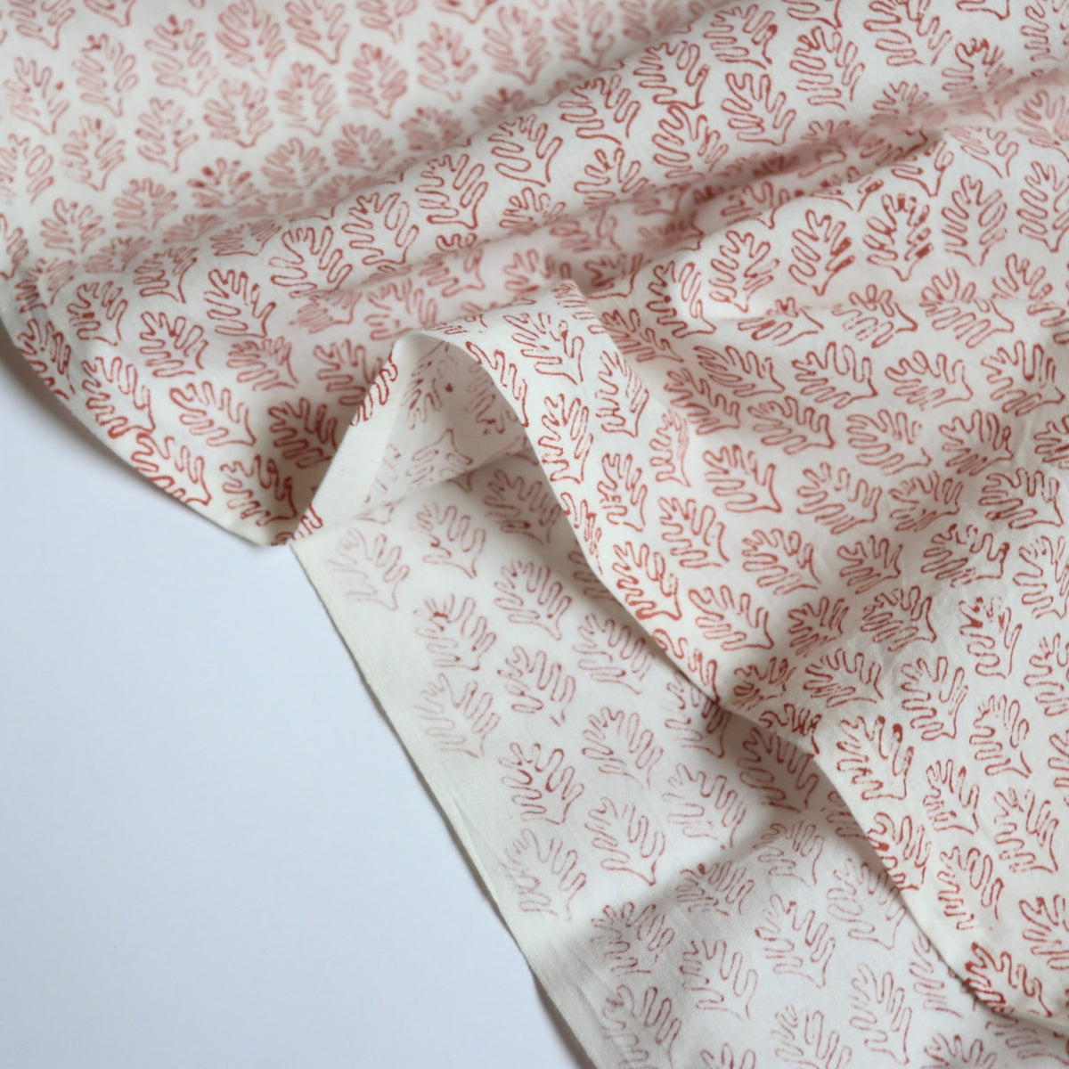 Swatch — Tiny Fronds Block Print Cotton — Rusty Red