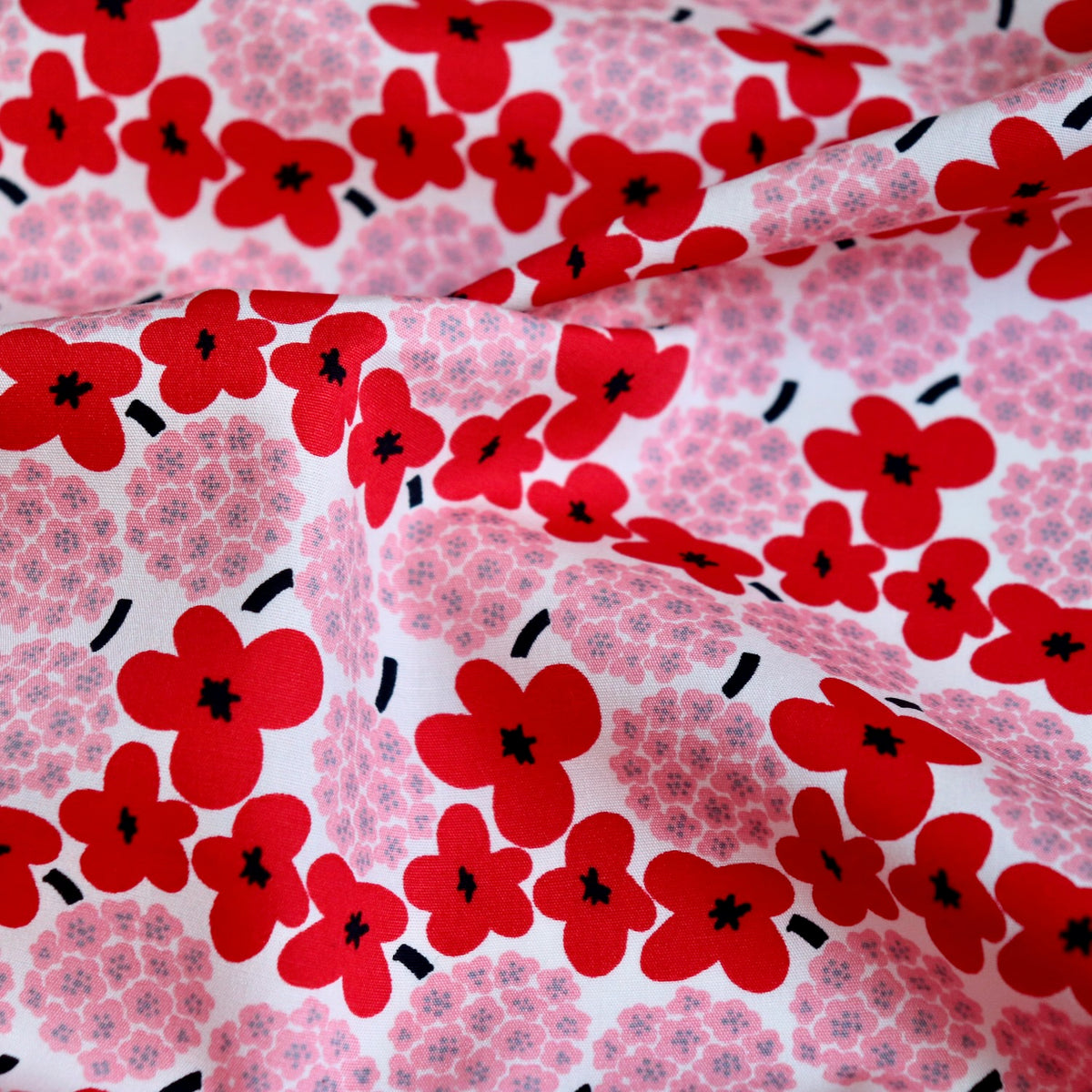 red and pink floral print fabric cotton broadcloth from Japan 