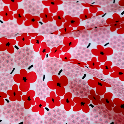 red and pink floral print fabric cotton broadcloth from Japan 