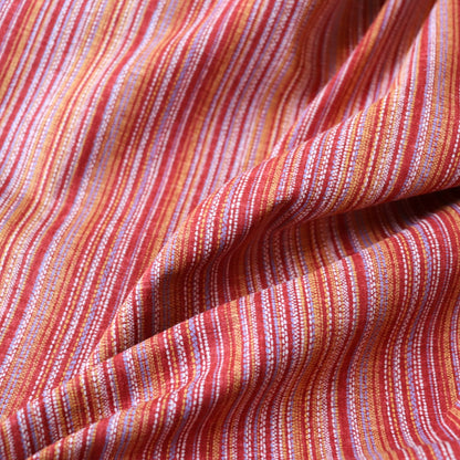 Japanese red textured cotton fabric with colorful printed stripes