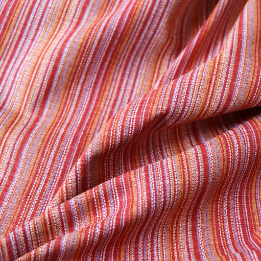 Japanese red textured cotton fabric with colorful printed stripes