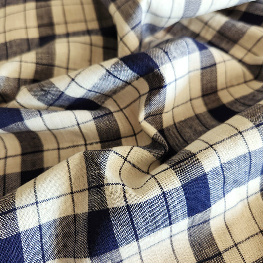 Navy Check Handloom Linen Cotton — 1+ Yard Remnant