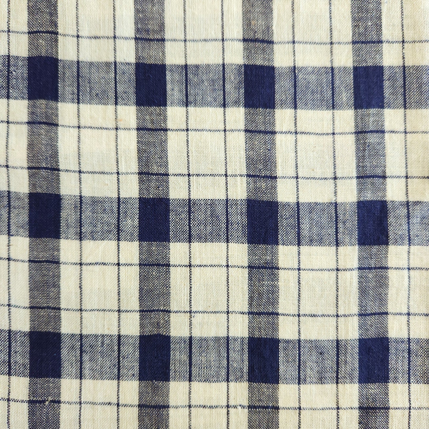 Navy Check Handloom Linen Cotton — 1+ Yard Remnant