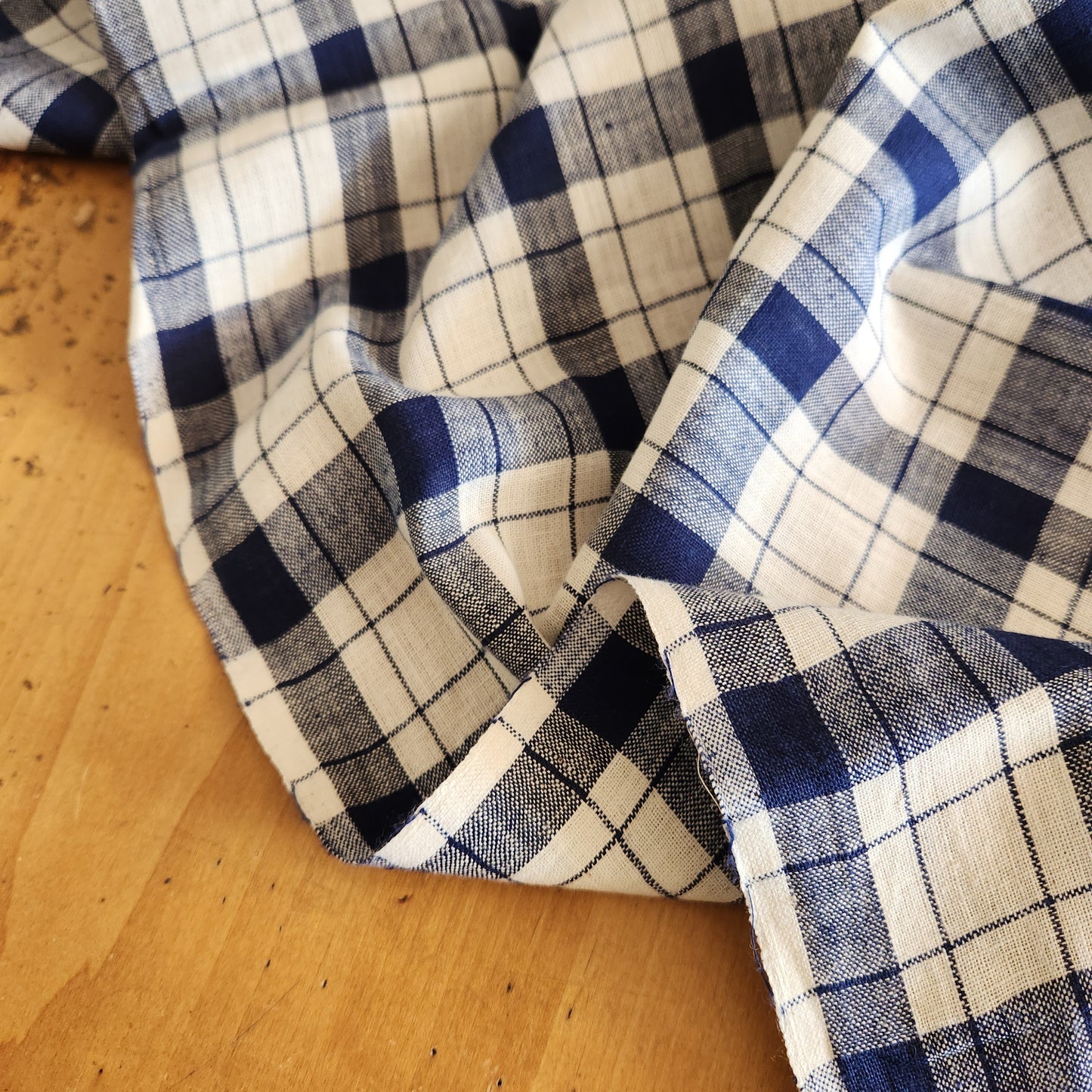 Navy Check Handloom Linen Cotton — 1+ Yard Remnant