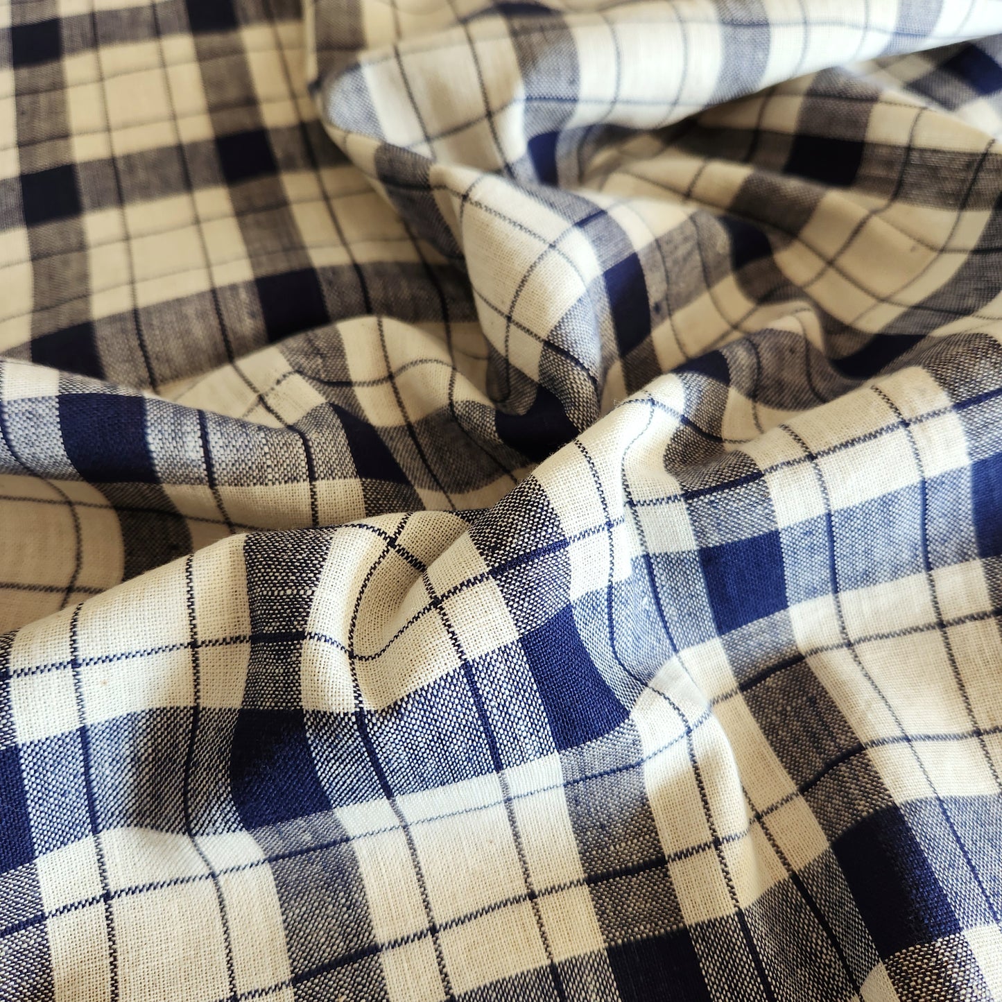 Navy Check Handloom Linen Cotton — 1+ Yard Remnant