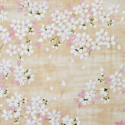 cherry blossom print cotton fabric made in Japan textured weave beige and white