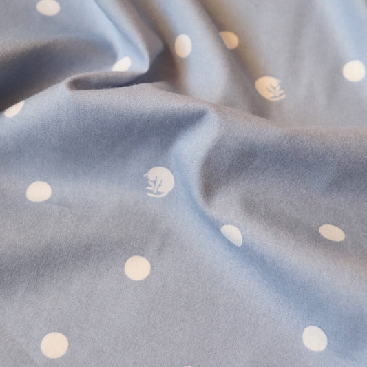 polka dot fabric with sleepy cats blue cotton sateen from Japan