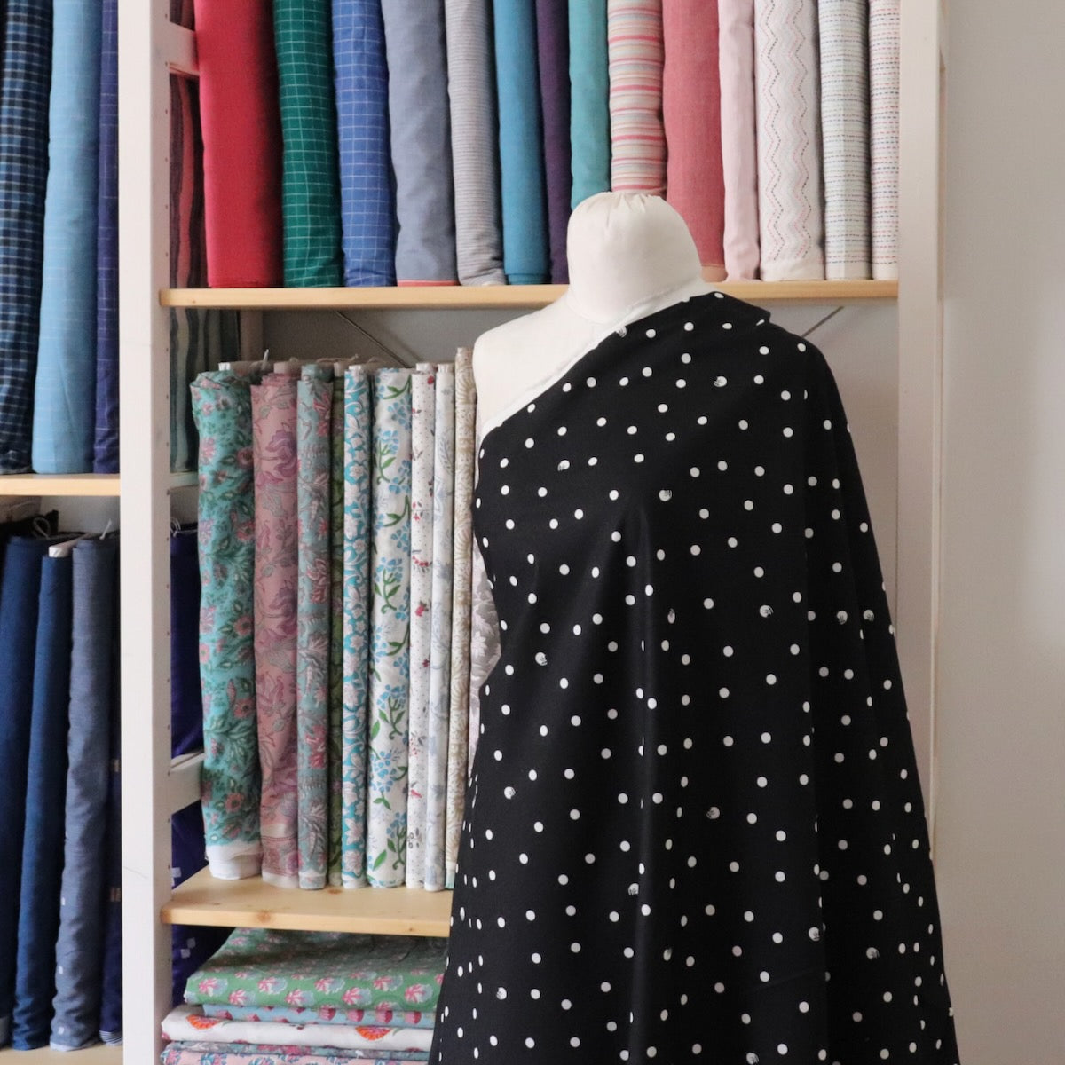 Polka Dot Cat Japanese Cotton — Black