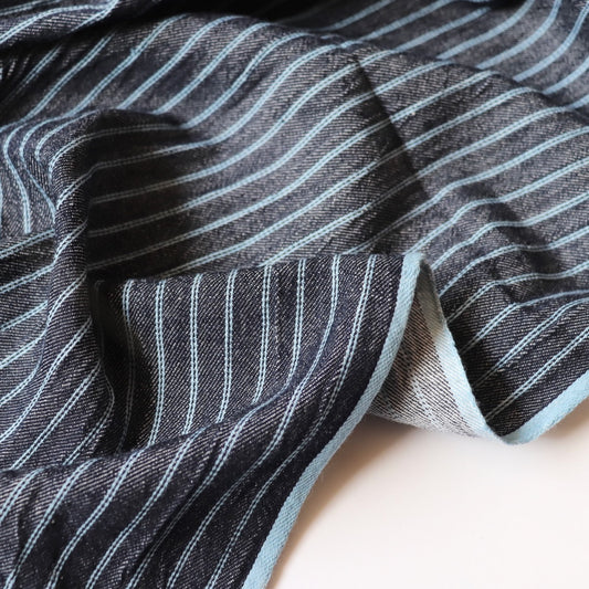 Darkest Navy Stripe Handloom Cotton Twill