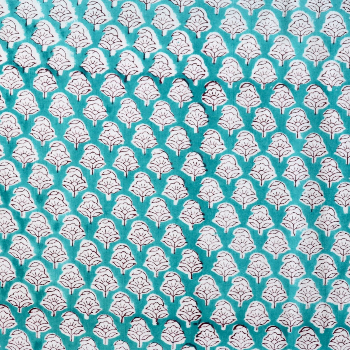Turquoise Sprig Block Print Cotton