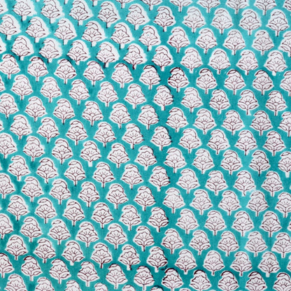 Turquoise Sprig Block Print Cotton
