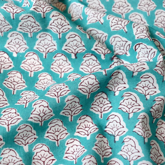 Turquoise Sprig Block Print Cotton