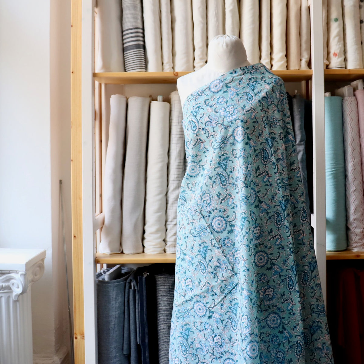 Turquoise Paisley Block Print Cotton