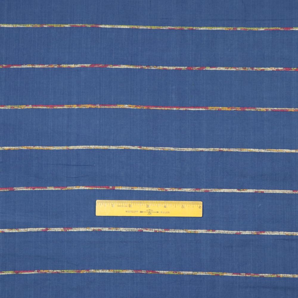 blue cotton fabric yardage with upcycled sari stripe