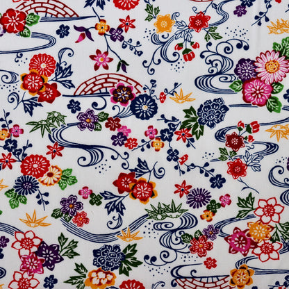 Festive Floral Japanese Cotton Print — White