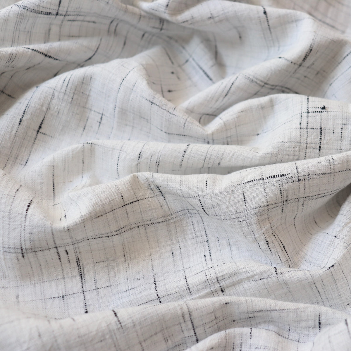 handwoven khadi cotton fabric light gray and black slub weave