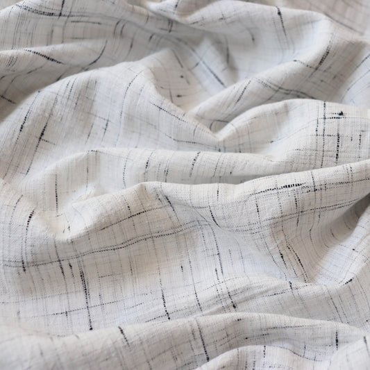 handwoven khadi cotton fabric light gray and black slub weave