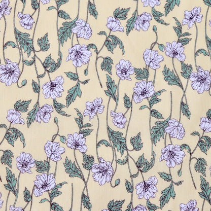 Hokkoh poppies cotton lawn light yellow with white floral print fine dressmaking fabric from Japan