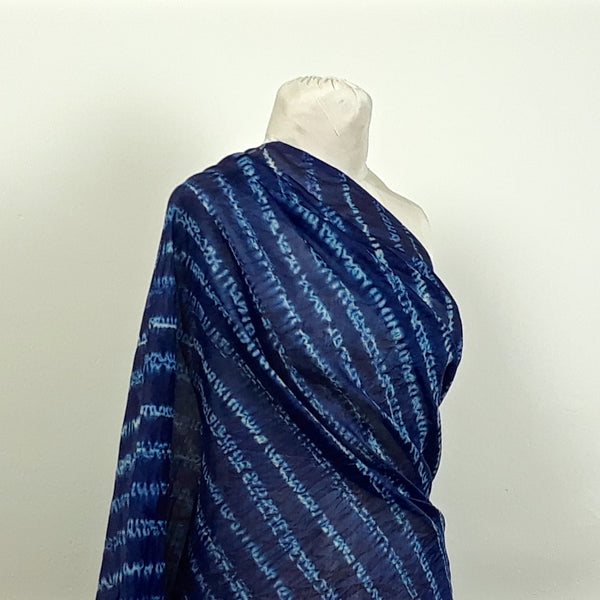 Blue Hand-dyed Shibori Silk and Cotton Fabric