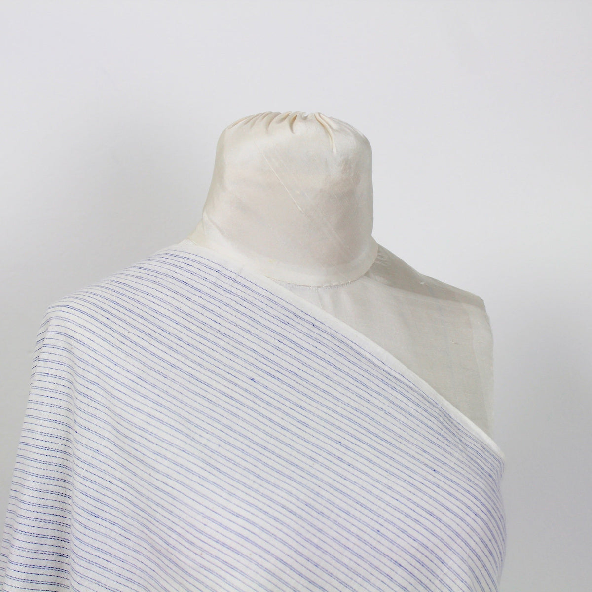 Pinstripe Handloom Khadi Cotton Fabric Blue and White