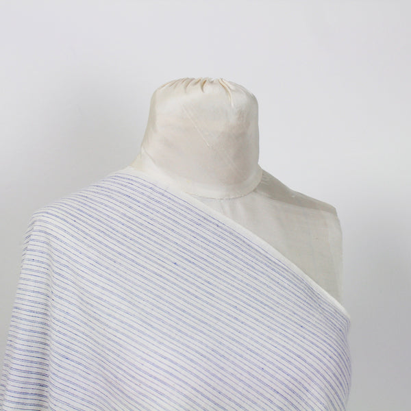 Pinstripe Handloom Khadi Cotton Fabric Blue and White