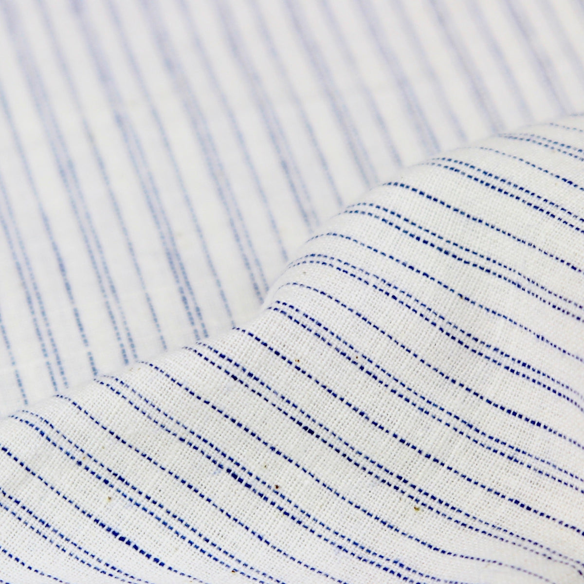 Pinstripe Handloom Khadi Cotton Fabric Blue and White