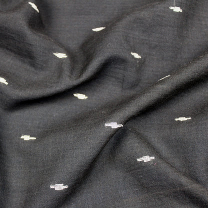 Black and White Handloom Jamdani Cotton Fabric
