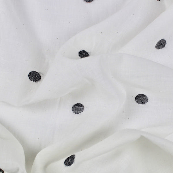 Black and White Polka Dot Handloom Cotton Jamdani Fabric
