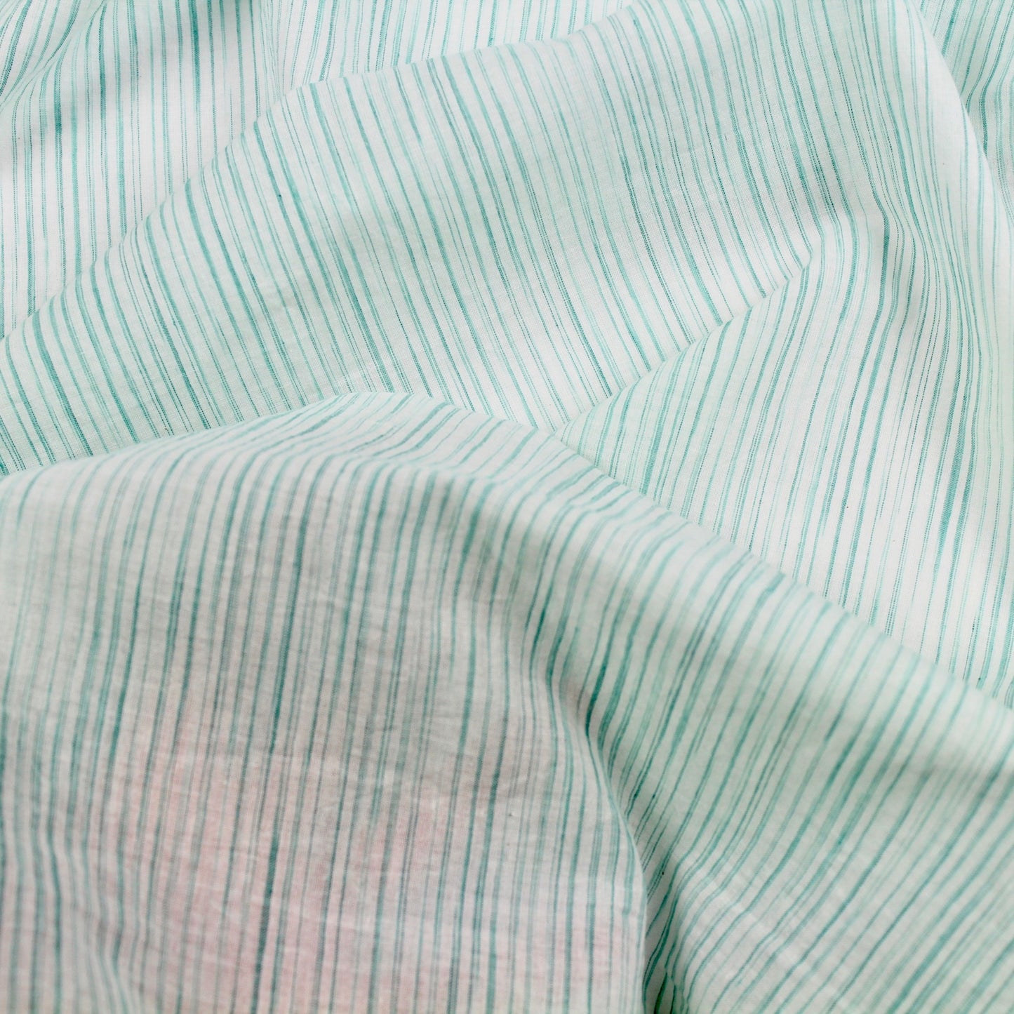 Green Sketched Stripe Handloom Cotton Fabric