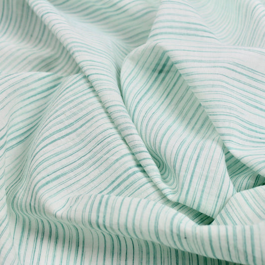 Green Sketched Stripe Handloom Cotton Fabric