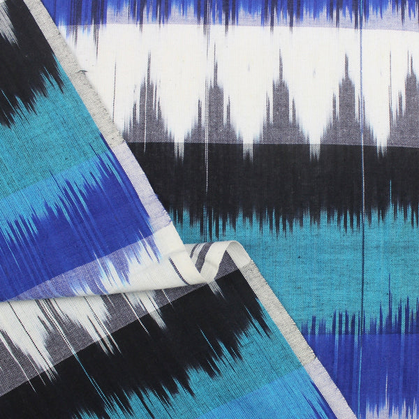 blue and turquoise cotton ikat fabric