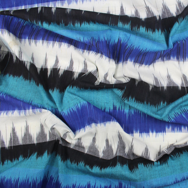 blue and turquoise cotton ikat fabric