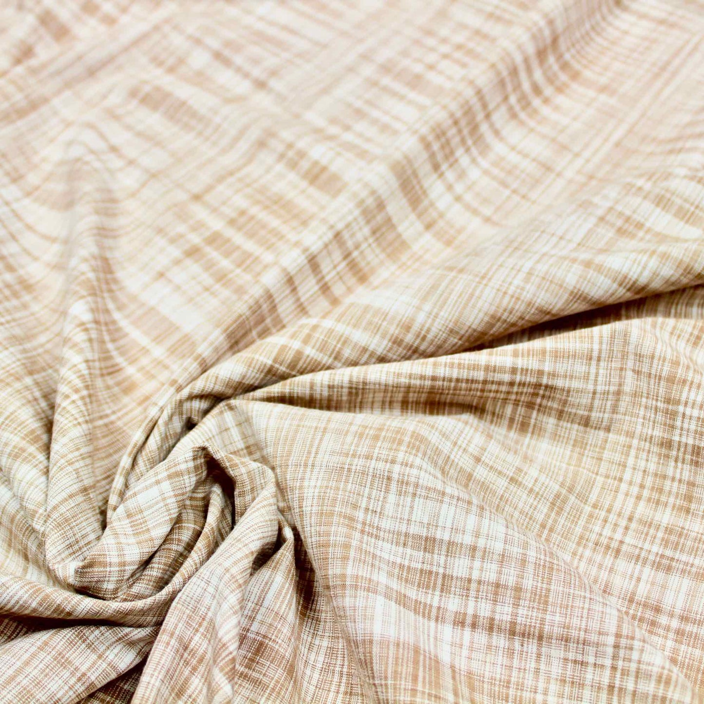 Random Checks Hand Woven Cotton Shirting Fabric Fawn
