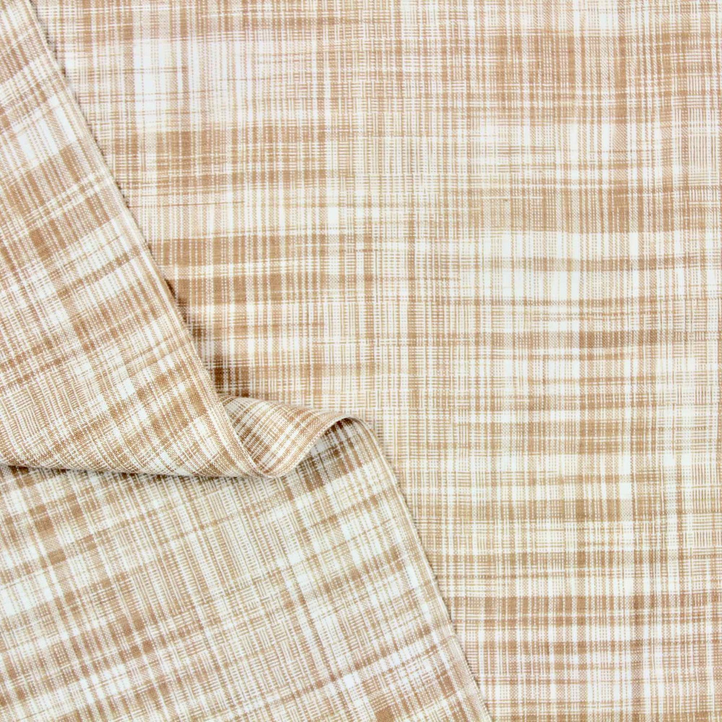 Random Checks Hand Woven Cotton Shirting Fabric Fawn
