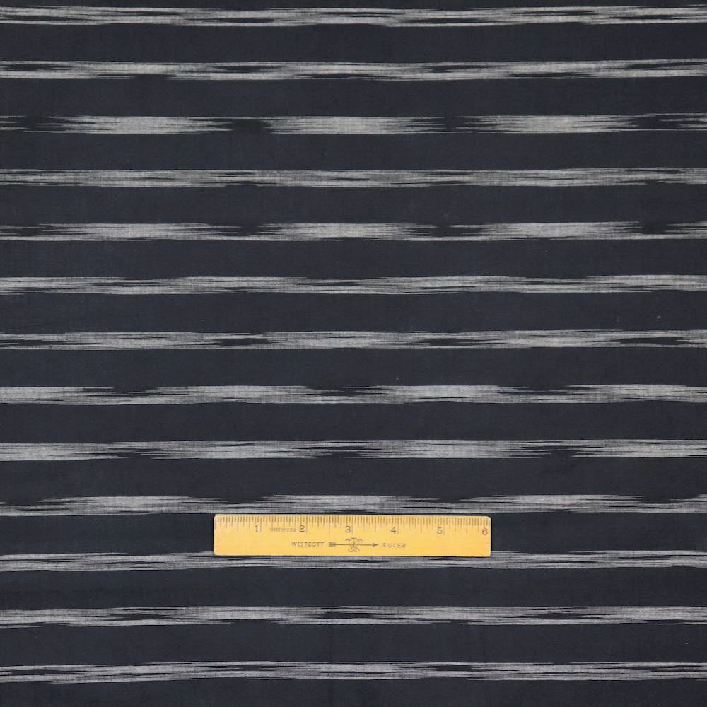 black ikat dyed horizontal stripe shirtmaking fabric