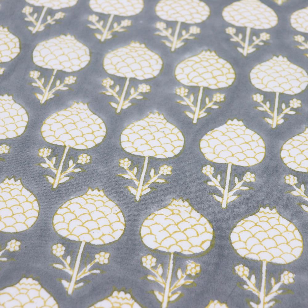 gray and yellow flower cotton fat quarter