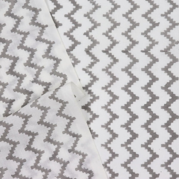 grey zigzag stripe block print cotton fabric
