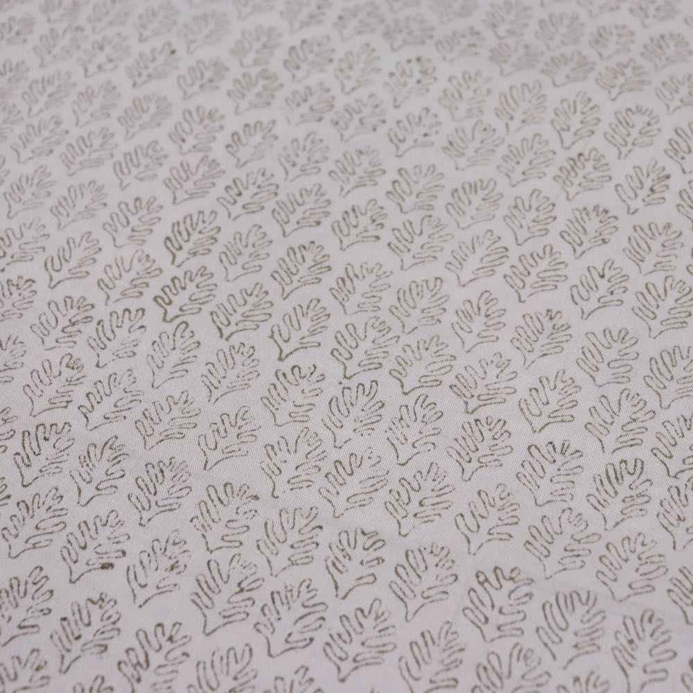 taupe frond print hand block cotton fabric