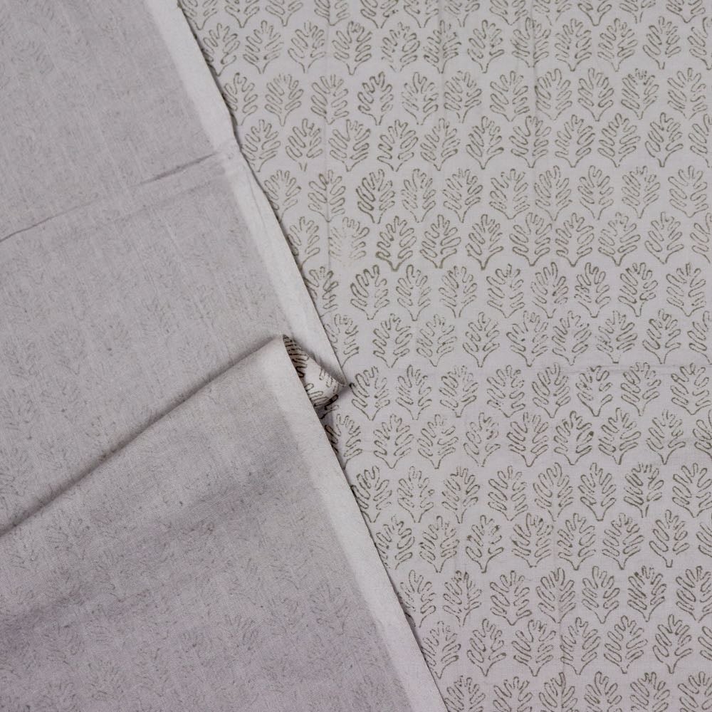 taupe frond print hand block cotton fabric