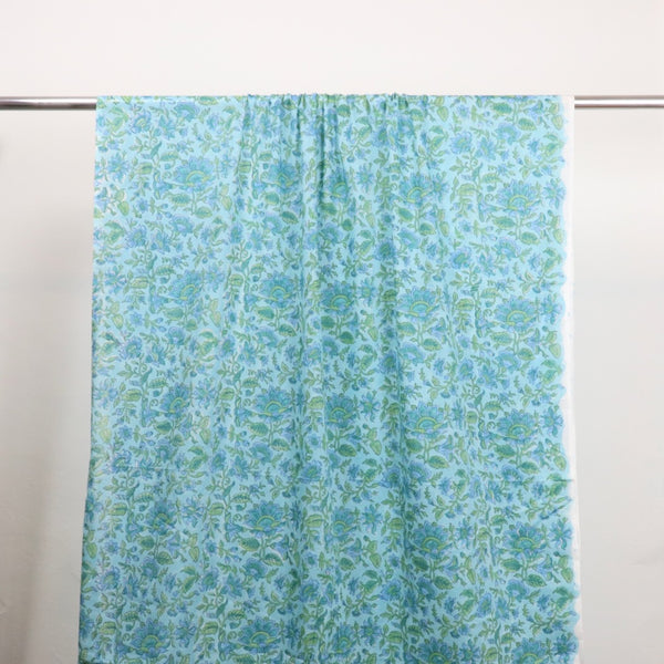 bright blue floral hand block print Rajasthan fabric