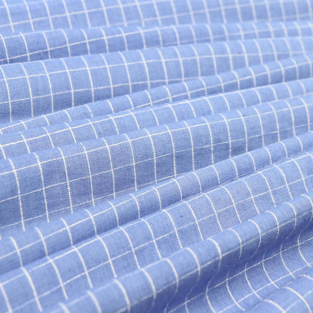 blue and white checked cotton sustainable fabric 