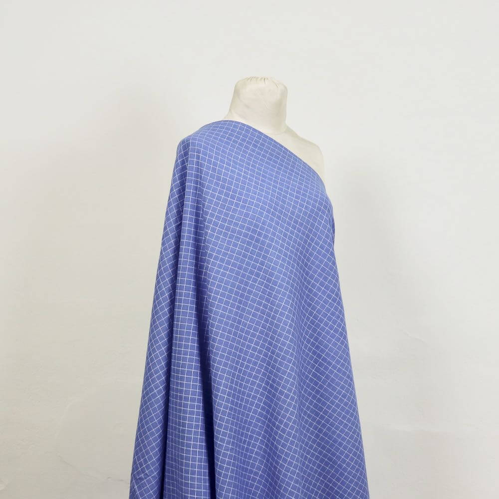 blue and white checked cotton sustainable fabric 