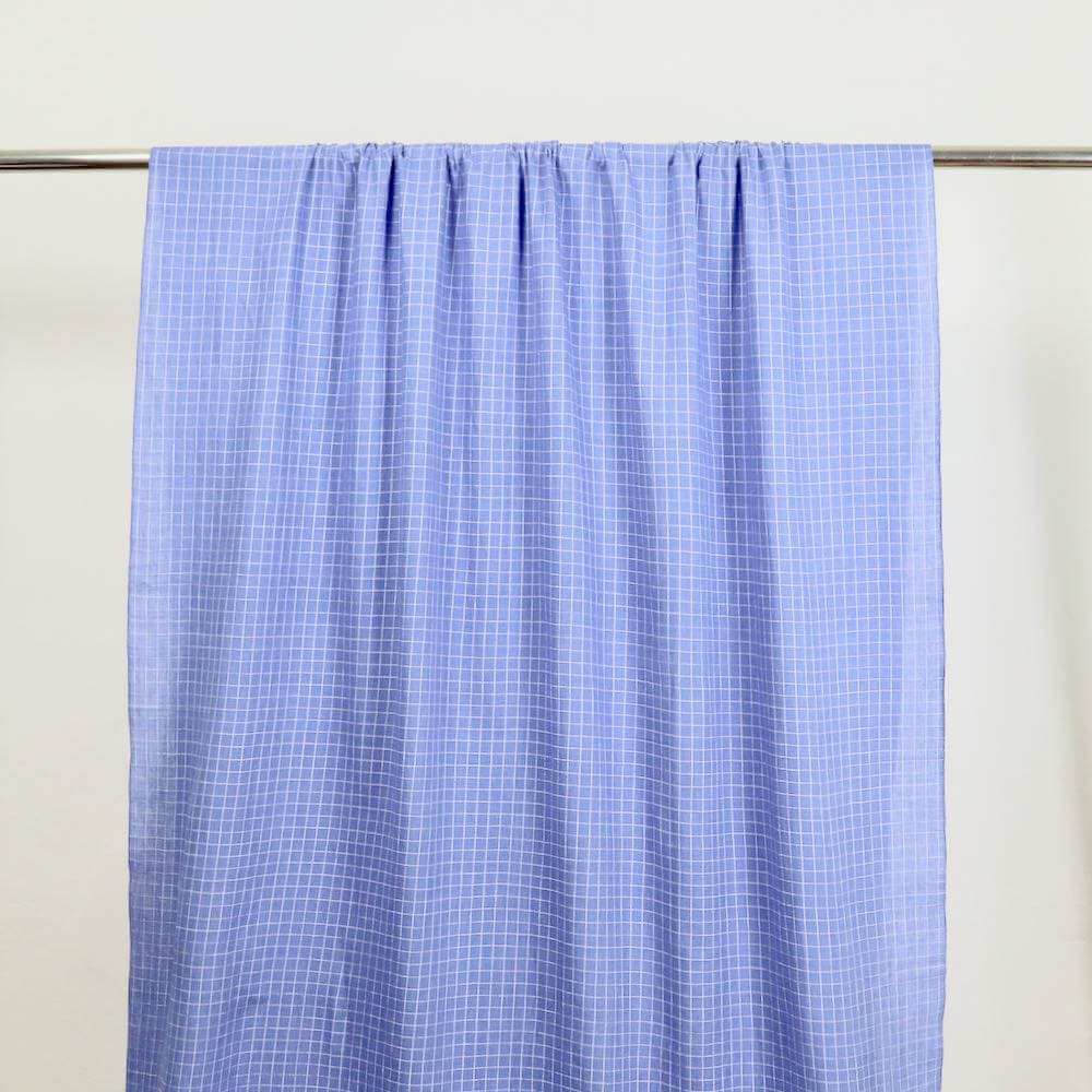 blue and white checked cotton sustainable fabric 